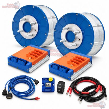 SilverWolf Discovery 4WD golf cart motor kit with two front drive motors, two controllers, wiring, GCM and 4WD switch
