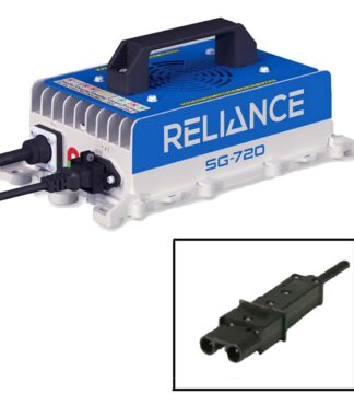 Lead acid battery charger for 48 volt Yamaha G19-G22 electric golf cart models, made by Reliance Item # 07-010.