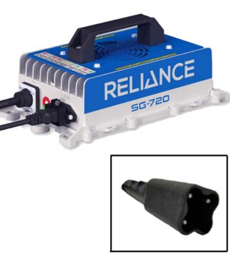 Lead acid battery charger for 48 volt Yamaha Drive and Drive2 electric golf cart models, made by Reliance Item # 07-011.