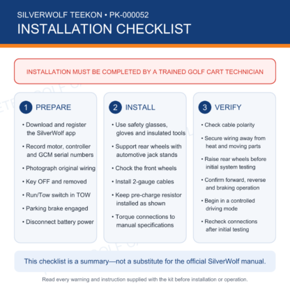 E-Z-GO TXT TEEKON motor kit installation preparation and safety checklist