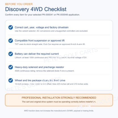 SilverWolf Discovery 4WD preorder compatibility checklist for drivetrain, suspension, battery, solenoid, wheels and tires