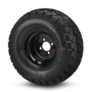 10" Black Steel Golf Cart Wheels and 22x10-10 Trail Fox All Terrain Golf Cart Tires Combo - Set of 4 (22" tall)