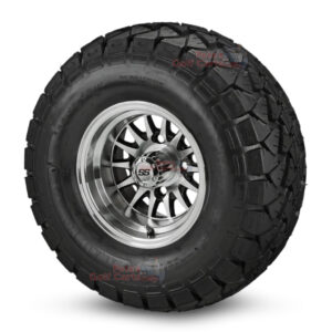 10" Phoenix Black/Machined Golf Cart Wheels and 22x10-10 Trail Fox All Terrain Golf Cart Tires Combo - Set of 4 (22" tall)