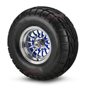 10" Phoenix Blue/Machined Golf Cart Wheels and 22x10-10 DOT Street & Turf Golf Cart Tires - Set of 4