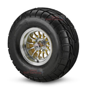 10" Phoenix Gold/Machined Golf Cart Wheels and 22x10-10 DOT Street & Turf Golf Cart Tires - Set of 4