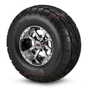 10" Storm Trooper Black/Machined Golf Cart Wheels and 22x10-10 DOT Street & Turf Golf Cart Tires - Set of 4
