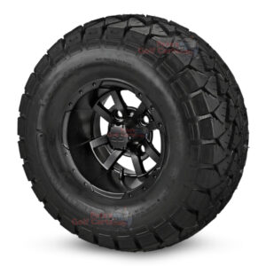 10" Storm Trooper Matte Black Golf Cart Wheels and 22x10-10 Trail Fox All Terrain Golf Cart Tires Combo - Set of 4 (22" tall)
