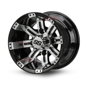 10" Tempest Black/Machined Golf Cart Wheels - 10x7 ET-15