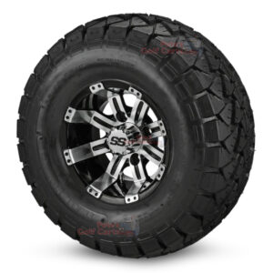 10" Tempest Black/Machined Golf Cart Wheels and 22x10-10 Trail Fox All Terrain Golf Cart Tires Combo - Set of 4 (22" tall)