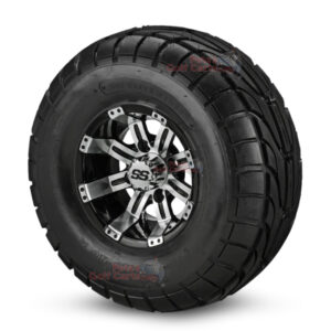 10" Tempest Black/Machined Golf Cart Wheels and 22x10-10 DOT Street & Turf Golf Cart Tires - Set of 4