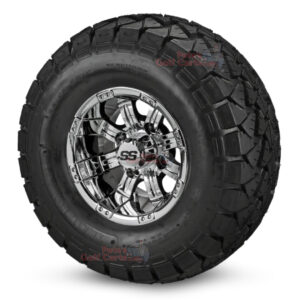 10" Tempest Chrome Golf Cart Wheels and 22x10-10 Trail Fox All Terrain Golf Cart Tires Combo - Set of 4 (22" tall)