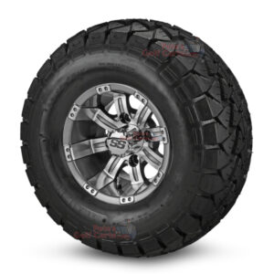 10" Tempest Gunmetal Golf Cart Wheels and 22x10-10 Trail Fox All Terrain Golf Cart Tires Combo - Set of 4 (22" tall)