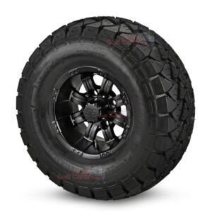 10" Tempest Matte Black Golf Cart Wheels and 22x10-10 Trail Fox All Terrain Golf Cart Tires Combo - Set of 4 (22" tall)