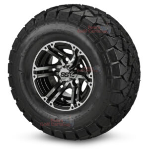 10" Terminator Machined Black Golf Cart Wheels and 22x10-10 Trail Fox All Terrain Golf Cart Tires Combo - Set of 4 (22" tall)