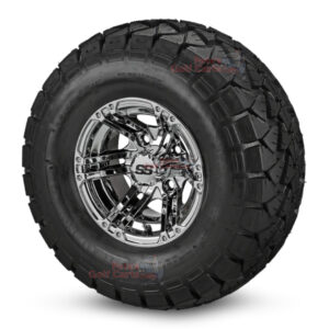 10" Terminator Chrome Golf Cart Wheels and 22x10-10 Trail Fox All Terrain Golf Cart Tires Combo - Set of 4 (22" tall)