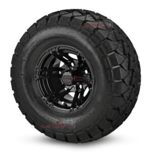 10" Terminator Gloss Black Golf Cart Wheels and 22x10-10 Trail Fox All Terrain Golf Cart Tires Combo - Set of 4 (22" tall)