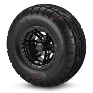10" Terminator Gloss Black Golf Cart Wheels and 22x10-10 DOT Street & Turf Golf Cart Tires - Set of 4