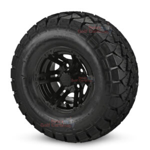 10" Terminator Matte Black Golf Cart Wheels and 22x10-10 Trail Fox All Terrain Golf Cart Tires Combo - Set of 4 (22" tall)
