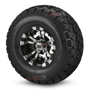 10" Vampire Black/Machined Golf Cart Wheels and 22x10-10 Trail Fox All Terrain Golf Cart Tires Combo - Set of 4 (22" tall)