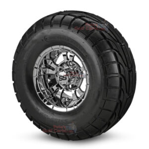 10" Vampire Chrome Golf Cart Wheels and 22x10-10 DOT Street & Turf Golf Cart Tires - Set of 4
