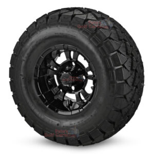 10" Vampire Gloss Black Golf Cart Wheels and 22x10-10 Trail Fox All Terrain Golf Cart Tires Combo - Set of 4 (22" tall)