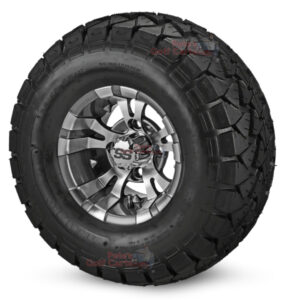 10" Vampire Gunmetal Golf Cart Wheels and 22x10-10 Trail Fox All Terrain Golf Cart Tires Combo - Set of 4 (22" tall)