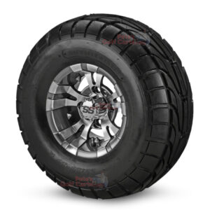 10" Vampire Gunmetal Golf Cart Wheels and 22x10-10 DOT Street & Turf Golf Cart Tires - Set of 4
