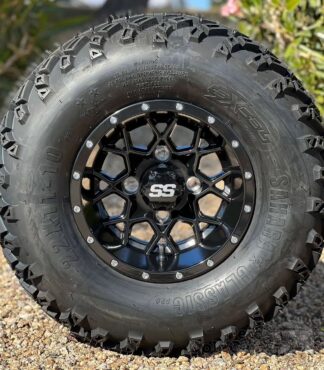 10-inch-Matrix-gloss-black-aluminum-golf-cart-wheels-and-22x11-10-excel-sahara-classic-dot-all-terrain-golf-cart-tires-combo-set-of-4
