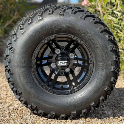 10-inch-Terminator-gloss-black-10x7-golf-cart-wheels-and-22x11-10-excel-sahara-classic-dot-all-terrain-golf-cart-tires-combo-set-of-4
