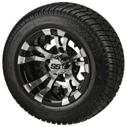 10" Vampire Wheels and 205/50-10 DOT Street Tires set of 4. Fits all non-lifted carts!