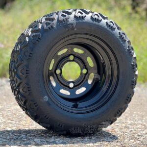10" Black Steel Golf Cart Wheels and 18x9-10 DOT All Terrain Tires (18" tall - Fits All Carts!)