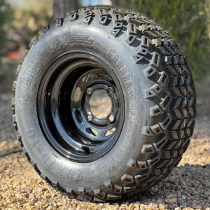 10" Black Steel Golf Cart Wheels and 20x10-10 Excel Sahara Classic DOT All Terrain Tires Combo - Set of 4 (20" tall)