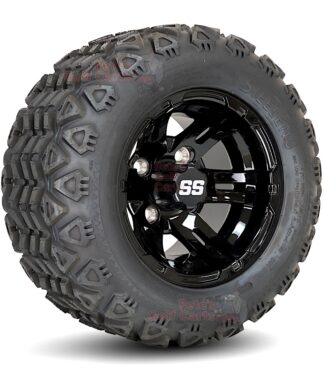 10-inch-bulldog-gloss-black-aluminum-golf-cart-wheels-18x9-10-DOT-all-terrain-golf-cart-tires-combo