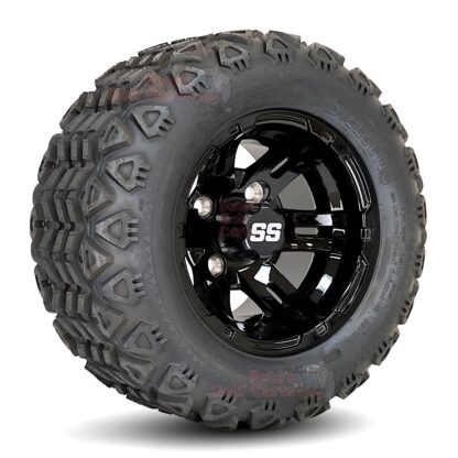 10-inch-bulldog-gloss-black-aluminum-golf-cart-wheels-18x9-10-DOT-all-terrain-golf-cart-tires-combo