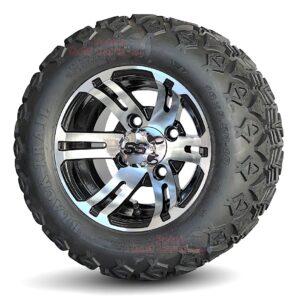 10" Bulldog Machined Black Golf Cart Wheels and 18x9-10 DOT All Terrain Golf Cart Tires Combo - Set of 4 (18" tall)