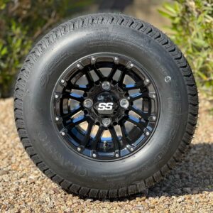 10″ HD3 Gloss Black Golf Cart Wheels and 205/65-10 DOT Street & Turf Tires Combo – Set of 4 (20" tall)