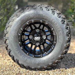 10" HD3 Gloss Black Golf Cart Wheels and 20x10-10 DOT All Terrain Tires Combo - Set of 4 (20" tall)