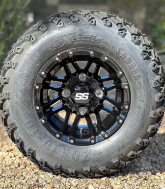 10-inch-hd3-gloss-black-golf-cart-wheels-and-20x10-10-Excel-sahara-classic-dot-all-terrain-tires-combo-set-of-4