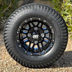 10″ HD3 Gloss Black Golf Cart Wheels and 20x8-10 Turf Tires Combo – Set of 4 (20" tall)