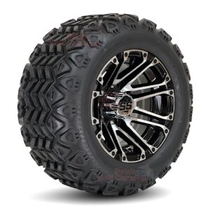 10" HD3 Machined Black Golf Cart Wheels and 18x9-10 DOT All Terrain Golf Cart Tires Combo - Set of 4 (18" tall)