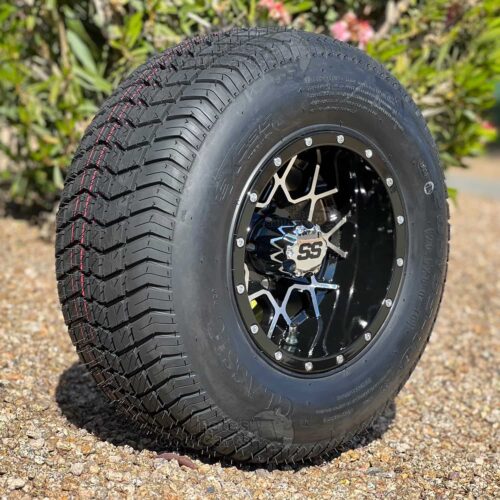 10-inch-matrix-black-machined-golf-cart-wheels-10x7-205/65-10-excel-classic-comfortride-dot-approved-comfortride-street-turf-tires-combo-ITP-hurricane