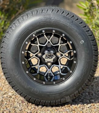 10-inch-matrix-black-machined-golf-cart-wheels-10x7-205/65-10-excel-classic-comfortride-dot-approved-comfortride-street-turf-tires-combo-set-of-4