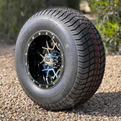 10-inch-matrix-black-machined-golf-cart-wheels-10x7-205/65-10-excel-classic-comfortride-dot-approved-comfortride-street-turf-tires-combo-set-of-4-nonlifted-ezgo-yamaha