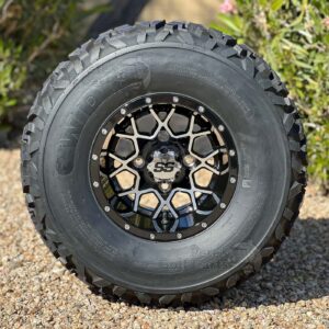 10" Matrix Black/Machined Golf Cart Wheels and 23x11-10 All Terrain Tires Combo - Set of 4 (23" tall)