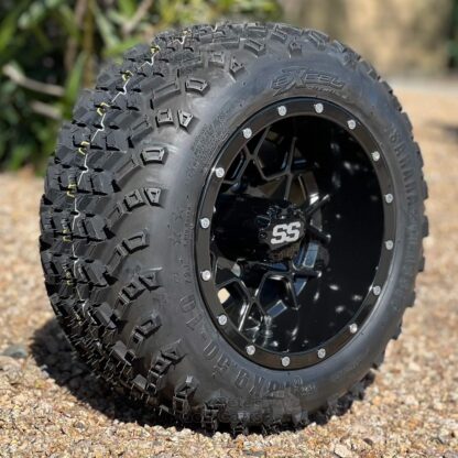 10-inch-matrix-gloss-black-golf-cart-wheels-10x7-18x9.5-10-excel-sahara-classic-dot-all-terrain-tires-combo-petesgolfcarts-com