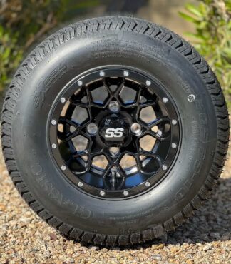 10-inch-matrix-gloss-black-golf-cart-wheels-and-205/65-10-comfortride-dot-approved-excel-classic-street-turf-tires-combo-set-of-4-nonlifted-ezgo-yamaha