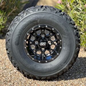 10" Matrix Gloss Black Golf Cart Wheels and 23x11-10 All Terrain Tires Combo - Set of 4 (23" tall)