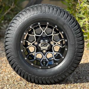 10″ Matrix Black/Machined Golf Cart Wheels and 20x8-10 Turf Tires Combo – Set of 4 (20" tall)