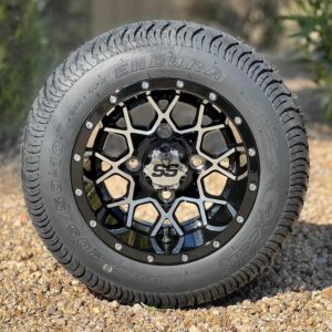 10" Matrix Black/Machined Golf Cart Wheels and 205/50-10 Golf Cart Tires Combo - Set of 4 (FITS ALL CARTS!)
