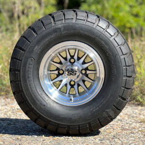 14-Spoke Phoenix 10-Inch Black & Machined Wheels with 22x10-10 LSI Elite DOT Tires | Set of 4